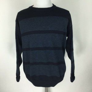 L.L. Bean Sweater Mens L Navy Blue Striped Irish Worsted Wool Ireland Vintage